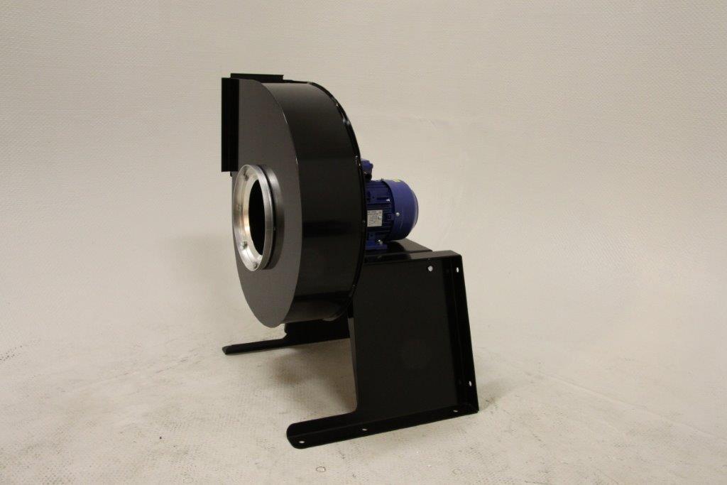 A product shot of the Plymoth V-Max centrifugal fan, side view showing mounting brackets